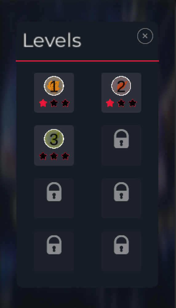 Menu des niveaux
